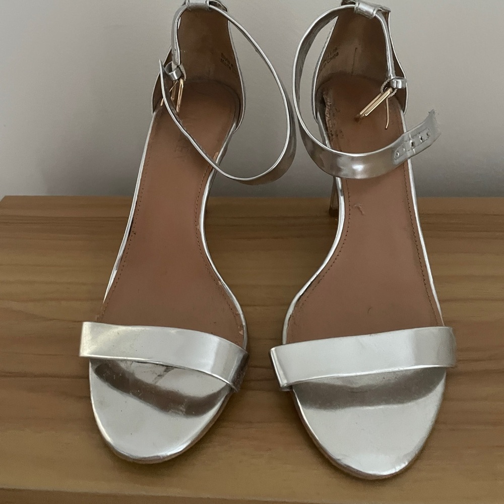 J. Crew Metallic Silver Ankle-Strap Women's Sandals